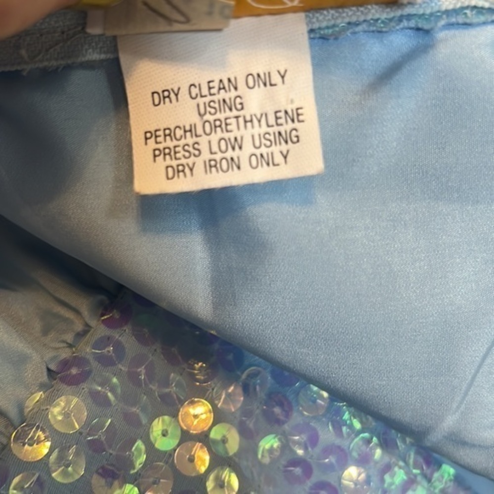 Alyce Designs 70s Vintage Sequin‎ Blue Gown Sweetheart Neckline Tulle Lined - Picture 9 of 12